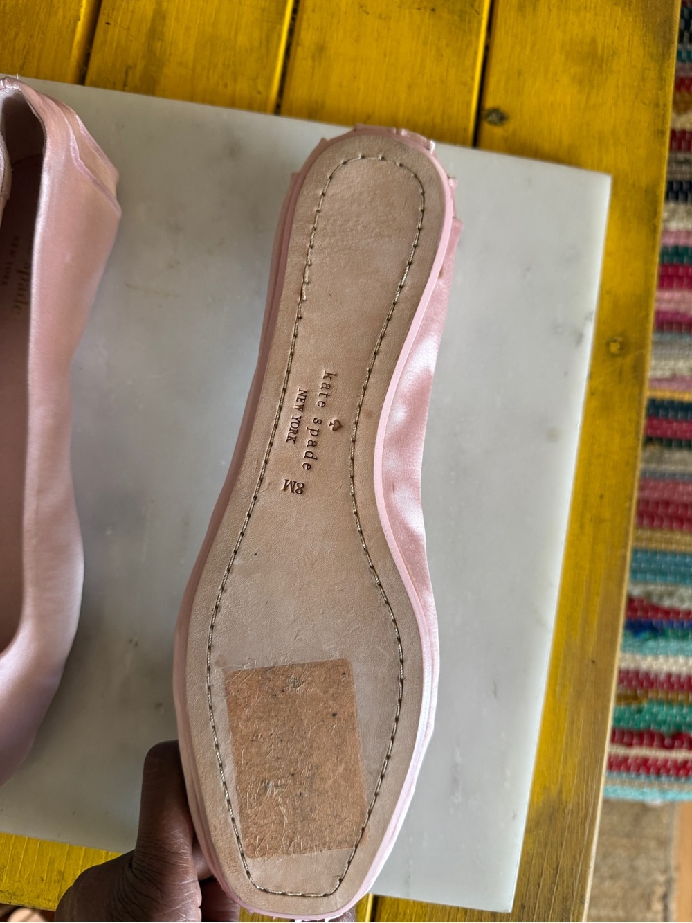 Kate Spade New York Pink Satin Pearl Embellished Ballet Flats | Size 8 - Picture 6 of 9